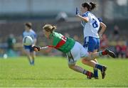 25 August 2012; Yvonne Byrne, Mayo, in action against Amanda Casey, Monaghan. TG4 All-Ireland Ladies Football Senior Championship Quarter-Final, Mayo v Monaghan, Dr. Hyde Park, Co. Roscommon. Picture credit: Barry Cregg / SPORTSFILE