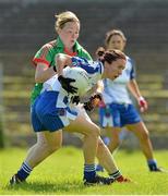 25 August 2012; Sharon Courtney, Monaghan, in action against Yvonne Byrne, Mayo. TG4 All-Ireland Ladies Football Senior Championship Quarter-Final, Mayo v Monaghan, Dr. Hyde Park, Co. Roscommon. Picture credit: Barry Cregg / SPORTSFILE