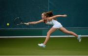 25 August 2012; Jane Fennelly, Fitzwilliam LTC, in action against Karola Bejenaru, Windsor LTC, during the U18 Final of the William Fry Junior Lawn Tennis Championships 2012. The championships, which featured Ireland’s top junior tennis stars between the ages of 12 and 18, is the most prestigious event in youth tennis – acting as a scouting process for budding professionals and providing exposure for emerging Irish talent. The William Fry Junior Lawn Tennis Championships 2012 took place in Fitzwilliam Lawn Tennis Club from Sunday, 19th August to Saturday, 25th August. The 2012 edition has been the most popular to date with 460 competitors playing in over 500 matches at the club throughout the week. Fitzwilliam Lawn Tennis Club, Appian Way, Dublin. Picture credit: Ray McManus / SPORTSFILE