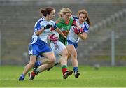25 August 2012; Cora Staunton, Mayo, in action against Sharon Courtney, left, and Aoife McAnespie, Monaghan. TG4 All-Ireland Ladies Football Senior Championship Quarter-Final, Mayo v Monaghan, Dr. Hyde Park, Co. Roscommon. Picture credit: Barry Cregg / SPORTSFILE