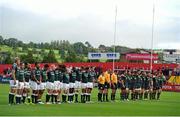 24 August 2012; London Irish and Munster players stand together before the game during a minute silence in memory of Gerald Reidy, Munster Rugby Branch past president. Pre-Season Friendly, Munster v London Irish, Musgrave Park, Cork. Picture credit: Diarmuid Greene / SPORTSFILE