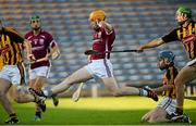 25 August 2012; Davy Glennon, Galway, scores his side's first goal despite the tackle from Jason Corcoran, Kilkenny. Bord Gáis Energy GAA Hurling Under-21 All-Ireland Championship Semi-Final, Galway v Kilkenny, Semple Stadium, Thurles, Co. Tipperary. Picture credit: Matt Browne / SPORTSFILE