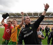 26 August 2012; Donegal manager Jim McGuinness, right, along with Dermot Molloy, left, and Leo McLoone celebrate after the game. GAA Football All-Ireland Senior Championship Semi-Final, Cork v Donegal, Croke Park, Dublin. Picture credit: Matt Browne / SPORTSFILE