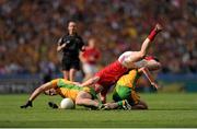 26 August 2012; Daniel Goulding, Cork, in action against Éamonn McGee, left, and Mark McHugh, Donegal. GAA Football All-Ireland Senior Championship Semi-Final, Cork v Donegal, Croke Park, Dublin. Picture credit: Tomas Greally / SPORTSFILE