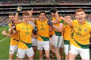 26 August 2012; Meath players celebrate after the final whistle. Electric Ireland GAA Football All-Ireland Minor Championship Semi-Final, Meath v Mayo, Croke Park, Dublin. Picture credit: Oliver McVeigh / SPORTSFILE