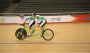 27 August 2012; Ireland's James Brown, from Stonehouse, England, right, and pilot Damien Shaw, from Mullingar, Co. Westmeath, during cycling training ahead of the London 2012 Paralympic Games. London 2012 Paralympic Games, Cycling Training, Velodrome, Olympic Park, Stratford, London, England. Picture credit: Brian Lawless / SPORTSFILE