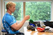 27 August 2012; Leinster's Leo Cullen speaking to the media during a press conference ahead of their Celtic League Round 1 match against Scarlets on Saturday, September 1st. Thornfields, UCD, Belfield, Dublin. Picture credit: Pat Murphy / SPORTSFILE