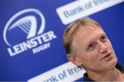 27 August 2012; Leinster Head Coach Joe Schmidt speaking to the media during a press conference ahead of their Celtic League Round 1 match against Scarlets on Saturday, September 1st. Thornfields, UCD, Belfield, Dublin. Picture credit: Pat Murphy / SPORTSFILE