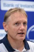 27 August 2012; Leinster Head Coach Joe Schmidt speaking to the media during a press conference ahead of their Celtic League Round 1 match against Scarlets on Saturday, September 1st. Thornfields, UCD, Belfield, Dublin. Picture credit: Pat Murphy / SPORTSFILE