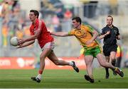 26 August 2012; Aidan Walsh, Cork, in action against Patrick McBrearty, Donegal. GAA Football All-Ireland Senior Championship Semi-Final, Cork v Donegal, Croke Park, Dublin. Picture credit: Oliver McVeigh / SPORTSFILE