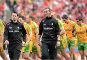 26 August 2012; Rory Gallagher, Donegal assistant manager and Jim McGuiness, Donegal Manager, before the game. GAA Football All-Ireland Senior Championship Semi-Final, Cork v Donegal, Croke Park, Dublin. Picture credit: Oliver McVeigh / SPORTSFILE