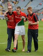 26 August 2012; Mayo's Diarmuid O'Connor is assisted by Dr. Sean Grimes and Physio David Lowther. Electric Ireland GAA Football All-Ireland Minor Championship Semi-Final, Meath v Mayo, Croke Park, Dublin. Picture credit: Ray McManus / SPORTSFILE