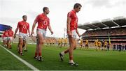 26 August 2012; From Right, Aidan Walsh, Fintan Gould and Paddy Kelly, Cork, during the parade. GAA Football All-Ireland Senior Championship Semi-Final, Cork v Donegal, Croke Park, Dublin. Picture credit: Oliver McVeigh / SPORTSFILE