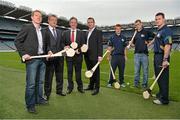 28 August 2012; The 40th Annual One Direct Kilmacud Crokes All-Ireland Senior Hurling Sevens Competition was launched today in Croke Park. In attendance at the launch are, from left, former Galway hurler Ollie Canning, Chairman of Kilmacud Crokes sevens work group Tom Rock, One Direct Managing Director David Egan, and former Kilkenny hurler Eddie Brennan, Jack Dougan, Kilmacud Crokes, Caolan Conway, Dublin, and Niall Corcoran, Dublin. Croke Park, Dublin. Picture credit: Barry Cregg / SPORTSFILE