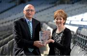 29 August 2012; Dublin's Mickey Whelan who was inducted into the Kick Fada Hall of Fame is presented with his award by Frances Stephenson, Chairperson, Bray Emmets GAA Club, Wicklow. Kick Fada Hall of Fame, Croke Park, Dublin. Picture credit: Stephen McCarthy / SPORTSFILE