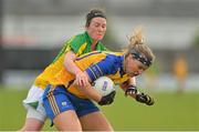 11 August 2012; Sinead Considine, Clare, in action against Leah Flynn, Meath. TG4 All-Ireland Ladies Football Senior Championship Qualifier Round 2, Clare v Meath, St. Brendan’s Park, Birr, Co. Offaly. Picture credit: Barry Cregg / SPORTSFILE