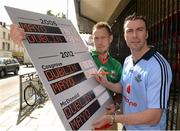 30 August 2012; Predicting the scores at the Vodafone GAA All-Ireland Football Semi-Final Press Conference ahead of Sunday's clash between Dublin and Mayo are stars of the 2006 clash between the two counties Ray Cosgrove, Dublin, and Ciarán McDonald, Mayo. Flannery's Dublin, Camden Street, Dublin. Picture credit: Ray McManus / SPORTSFILE