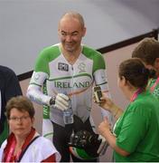 30 August 2012; Ireland's Enda Smyth, from Santry, Dublin, in the mixed zone after competeing in the final of the men's individual 1km C3 time trial. London 2012 Paralympic Games, Cycling, Velodrome, Olympic Park, Stratford, London, England. Picture credit: Brian Lawless / SPORTSFILE