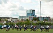 30 August 2012; The Navy squad practice a play in front of a backdrop of Dublin city during practice ahead of the 2012 Emerald Isle Classic against Notre Dame on Saturday. Navy Practice Session, Lansdowne Rugby Club, Lansdowne Road, Dublin. Picture credit: Brendan Moran / SPORTSFILE
