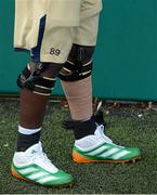 30 August 2012; The boots of Notre Dame defensive end Kapron Lewis-Moore are seen after practice ahead of the 2012 Emerald Isle Classic against Notre Dame on Saturday. Notre Dame Practice Session, Lansdowne Rugby Club, Lansdowne Road, Dublin. Picture credit: Brendan Moran / SPORTSFILE