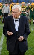 31 August 2012; United States Ambassador to Ireland and Pittsburg Steelers Owner Dan Rooney prepares to toss the coin before the game. Global Ireland Football Tournament 2012, John Carroll University, Ohio v St Norbert College, Wisconsin, Donnybrook Stadium, Donnybrook, Dublin. Picture credit: Stephen McCarthy / SPORTSFILE