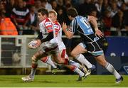 31 August 2012; Jared Payne, Ulster, goes past Peter Murchie, Glasgow Warriors. Cletic League, Round 1, Ulster v Glasgow Warriors, Ravenhill Park, Belfast, Co. Antrim. Picture credit: Oliver McVeigh / SPORTSFILE