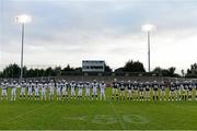 31 August 2012; The Hamilton High School and the Notre Dame High School teams line up before the game. Global Ireland Football Tournament 2012, Notre Dame High School, California v Hamilton High School, Arizona, Parnell Park, Dublin. Picture credit: Brendan Moran / SPORTSFILE