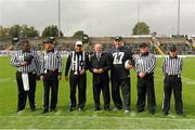31 August 2012; His Excellency Loyola Hearn, Canadian Ambassador to Ireland, with NFL Legend Mike McCoy and the match officials. Global Ireland Football Tournament 2012, Oak Park High School, Manitoba v Villanova College, Ontario, Pairc Tailteann, Navan, Co. Meath. Picture credit: Pat Murphy / SPORTSFILE
