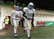 31 August 2012; The Oak Park High School team make their way onto the pitch. Global Ireland Football Tournament 2012, Oak Park High School, Manitoba v Villanova College, Ontario, Pairc Tailteann, Navan, Co. Meath. Picture credit: Pat Murphy / SPORTSFILE