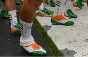 1 September 2012; The Notre Dame players wear green white and orange boots. NCAA Emerald Isle Classic, Navy v Notre Dame, Aviva Stadium, Lansdowne Road, Dublin. Picture credit: Pat Murphy / SPORTSFILE