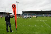 31 August 2012; A yardage marker stands on the sideline during the game. Global Ireland Football Tournament 2012, Kent School, Northwestern Connecticut v National School of American Football, Ireland/UK. Parnell Park, Dublin. Picture credit: Brendan Moran / SPORTSFILE