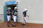31 August 2012; The Kent School team make their way out of the dressing rooms before the game. Global Ireland Football Tournament 2012, Kent School, Northwestern Connecticut v National School of American Football, Ireland/UK. Parnell Park, Dublin. Picture credit: Brendan Moran / SPORTSFILE