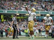 1 September 2012; Theo Riddick, Notre Dame, celebrates after scoring a touchdown. NCAA Emerald Isle Classic, Navy v Notre Dame, Aviva Stadium, Lansdowne Road, Dublin. Picture credit: Pat Murphy / SPORTSFILE