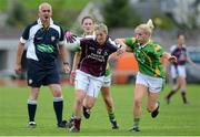 1 September 2012; Annette Clarke, Galway, in action against Bernie Breen and Aisling Leonard, 3, Kerry. TG4 All-Ireland Ladies Football Senior Championship Semi-Final, Kerry v Galway, St. Brendan’s Park, Birr, Co. Offaly. Matt Browne / SPORTSFILE