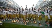 1 September 2012; Notre Dame players celebrate after the game. NCAA Emerald Isle Classic, Navy v Notre Dame, Aviva Stadium, Lansdowne Road, Dublin. Picture credit: Pat Murphy / SPORTSFILE