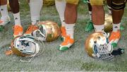 1 September 2012; The helmets and footwear of the Notre Dame players. NCAA Emerald Isle Classic, Navy v Notre Dame, Aviva Stadium, Lansdowne Road, Dublin. Picture credit: Pat Murphy / SPORTSFILE