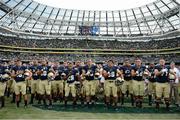 1 September 2012; The Navy football team stand as their Academy Band play their anthem after the game. NCAA Emerald Isle Classic, Navy v Notre Dame, Aviva Stadium, Lansdowne Road, Dublin. Picture credit: Brendan Moran / SPORTSFILE