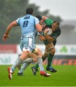 1 September 2012; George Naoupu, Connacht, in action against Thomas James, centre, and Andrries Pretorius, left, Cardiff Blues. Celtic League, Round 1, Connacht v Cardiff Blues, The Sportsground, College Road, Galway. Picture credit: Barry Cregg / SPORTSFILE