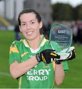 1 September 2012; Sarah Houlihan, Kerry, with her player of the match award. TG4 All-Ireland Ladies Football Senior Championship Semi-Final, Kerry v Galway, St. Brendan’s Park, Birr, Co. Offaly. Matt Browne / SPORTSFILE