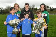 30 October 2017; John Kavanagh of Cork City and Cork City Womens FC players Christine Drinn and Ciara McNamara along with Carrigaline United players, from left, Calum Landa, Corey Cronin and Jake Twohig during a visit to Carrigaline United with Irish Daily Mail FAI Senior Cup trophy at Carrigaline in Cork. Photo by Eóin Noonan/Sportsfile
