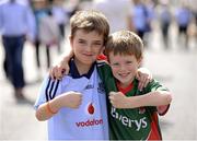2 September 2012; Patrick Castles, age 8, from Rathfarnham, Dublin, left, and Terry Gallagher, age 8, from Ballina, Co. Mayo, ahead of the game. GAA Football All-Ireland Senior Championship Semi-Final, Dublin v Mayo, Croke Park, Dublin. Picture credit: Stephen McCarthy / SPORTSFILE
