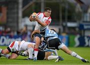 31 August 2012; Rob Herring, Ulster, is tackled by Alex Dunbar, Glasgow Warriors. Cletic League, Round 1, Ulster v Glasgow Warriors, Ravenhill Park, Belfast, Co. Antrim. Picture credit: Oliver McVeigh / SPORTSFILE
