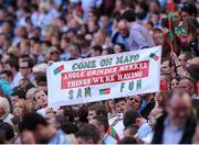 2 September 2012; Mayo supporters hold up a banner during the game. GAA Football All-Ireland Senior Championship Semi-Final, Dublin v Mayo, Croke Park, Dublin. Picture credit: David Maher / SPORTSFILE