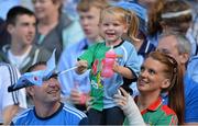 2 September 2012; Kate Bolger, age 2, with her parents Trevor, left, from Dublin and Mags, from Balla, Co. Mayo, in attendance at the game. GAA Football All-Ireland Senior Championship Semi-Final, Dublin v Mayo, Croke Park, Dublin. Picture credit: Brendan Moran / SPORTSFILE