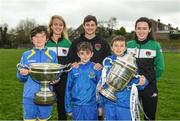 30 October 2017; John Kavanagh of Cork City and Cork City Womens FC players Christine Drinn and Ciara McNamara along with Carrigaline United players, from left, Devan Giltinan, Hayden Buckley and Ryan Kenneally during a visit to Carrigaline United with Irish Daily Mail FAI Senior Cup trophy at Carrigaline in Cork. Photo by Eóin Noonan/Sportsfile