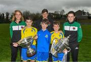 30 October 2017; John Kavanagh of Cork City and Cork City Womens FC players Christine Drinn and Ciara McNamara along with Carrigaline United players, from left, Kyle Magnier, Oliver Horvath and Osin Scully during a visit to Carrigaline United with Irish Daily Mail FAI Senior Cup trophy at Carrigaline in Cork. Photo by Eóin Noonan/Sportsfile