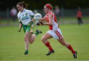 2 September 2012; Grace Lynch, Louth, in action against Oonagh Mulligan, Offaly. TG4 All-Ireland Ladies Football Junior Championship Semi-Final, Louth v Offaly, Clane GAA Club, Co. Kildare. Picture credit: Matt Browne / SPORTSFILE