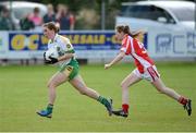 2 September 2012; Christine McDonnell, Offaly, in action against Sandra Lynch, Louth. TG4 All-Ireland Ladies Football Junior Championship Semi-Final, Louth v Offaly, Clane GAA Club, Co. Kildare. Picture credit: Matt Browne / SPORTSFILE