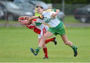 2 September 2012; Orla Heavey, Offaly, in action against Grace Lynch, Louth. TG4 All-Ireland Ladies Football Junior Championship Semi-Final, Louth v Offaly, Clane GAA Club, Co. Kildare. Picture credit: Matt Browne / SPORTSFILE