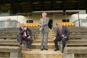 3 September 2012; Bill Dowey, Chief Designer at Mott McDonald Ltd, GAA Ard Stiúrthoir Paraic Duffy, and Tom Daly, Chairman of the Casement Park Stadium redevelopment Board, at the annoucement by Ulster GAA Council of the appointment of World renowned Stadium Designers Mott McDonald Ltd, for the design of the new Stadium on the site of Casement Park, Belfast. Announcement of Casement Park Stadium Redevelopment, Casement Park, Belfast, Co. Antrim. Picture credit: Oliver McVeigh / SPORTSFILE